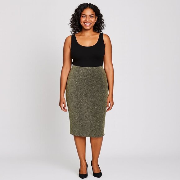 Michael Kors Gold Glitter Pencil Skirt XL Metallic Holiday Party Glam - Picture 4 of 9